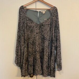 Indigo Thread & Co Gray velvet burnout babydoll tunic Top Stretch Boho Fairy 3X